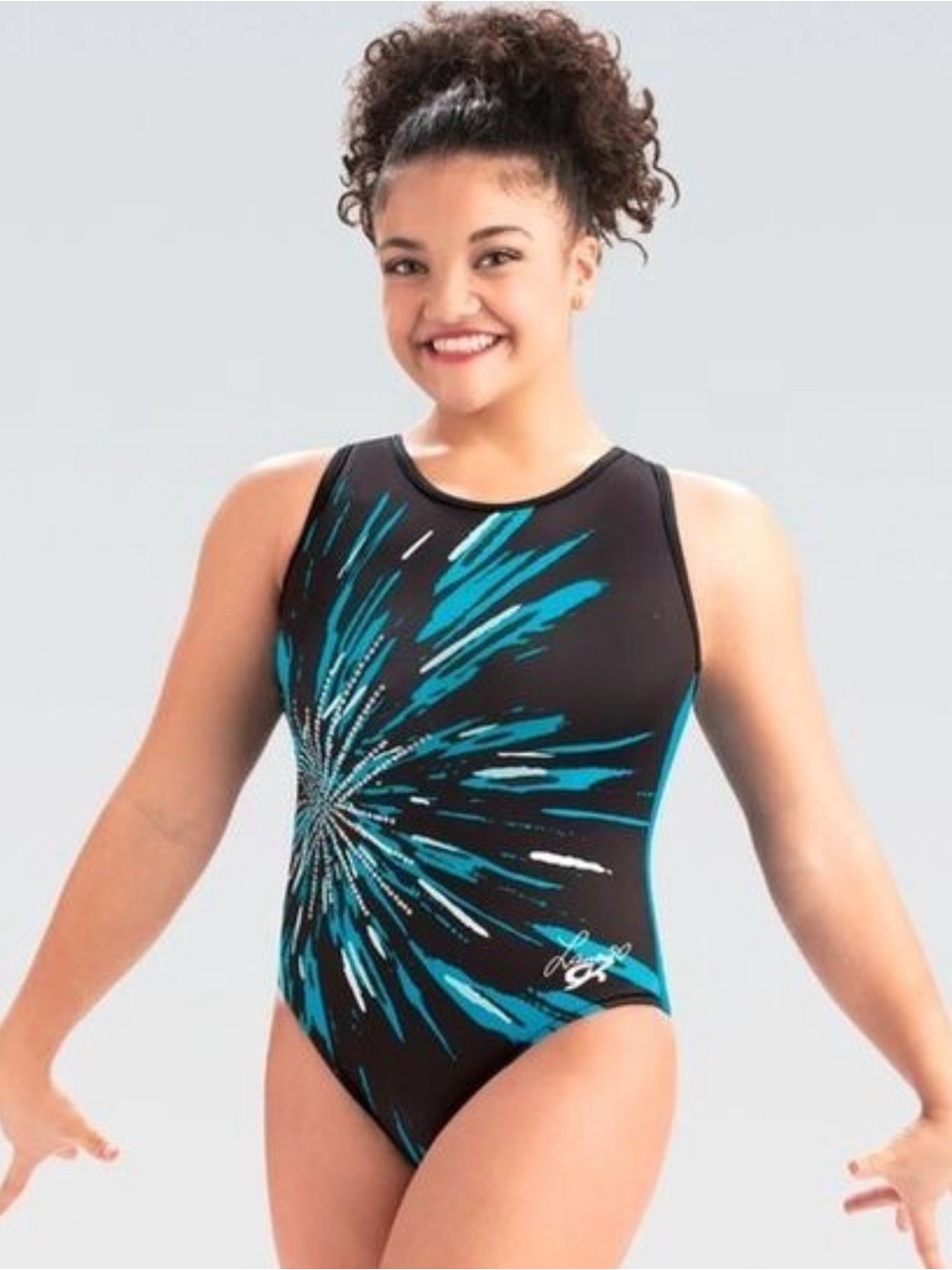 GK Elite Laurie Collection Black & Teal Gymnastics Leotard Sz CL